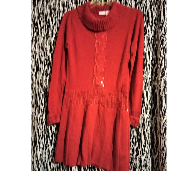 Girl Connection Red Sweater Dress Sequins Long Sleeve Turtle Neck Size 7/8 - Picture 9 of 12